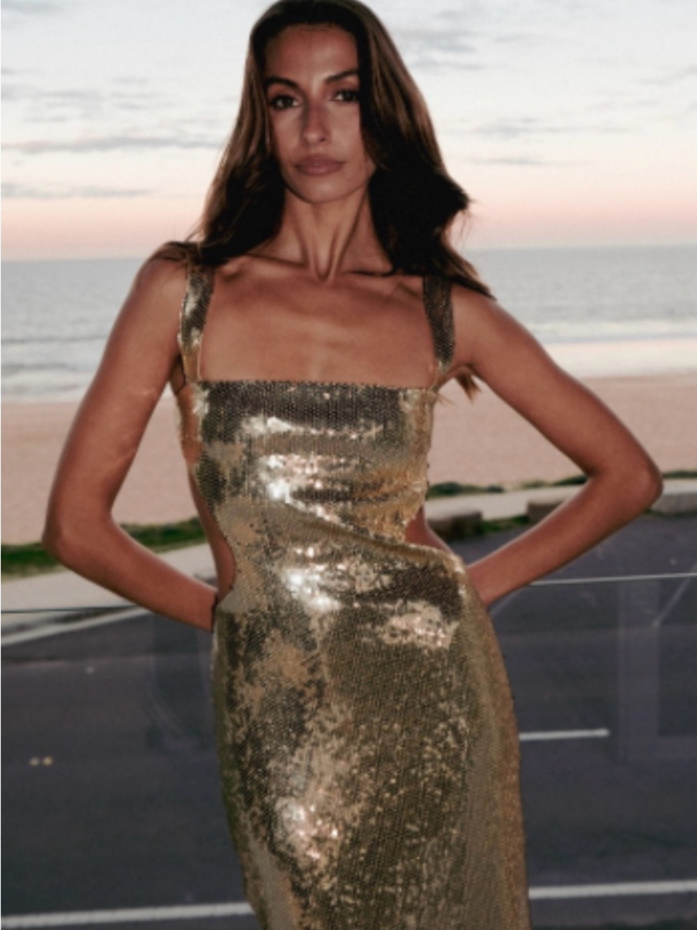 OFFERS WELCOME Meshki Gold Sequin Backless Cutout Dress - Women